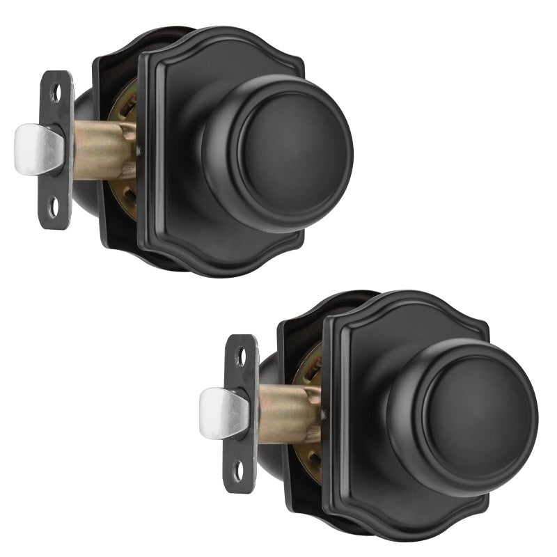 NCSEN 2 Pack Matte Black Door Knobs with Camelot Trim,Interior Door Knob with Lock,Coastal Door knob for Hall & Closet - Image 1
